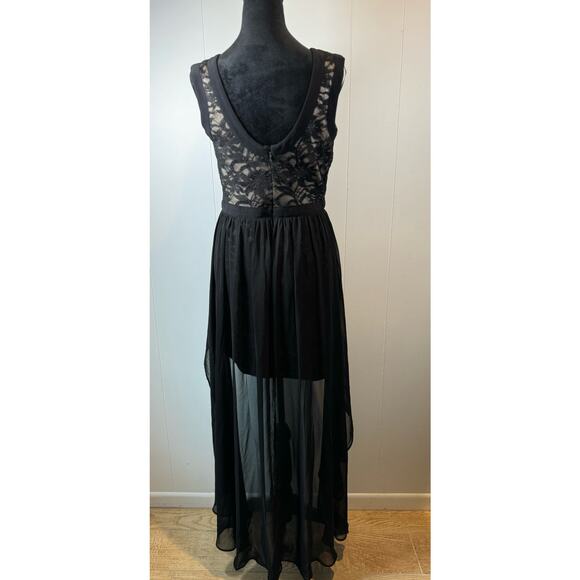 Women's Morgan & Co Maxi Hi Lo Black Dress with Underskirt Size 9/10 - Picture 6 of 10